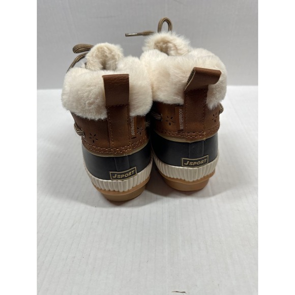 NEW JSport Womens Mary Faux Fur Trimmed Slip On Duck Boots Brown Leather Sz 8M - Picture 3 of 6